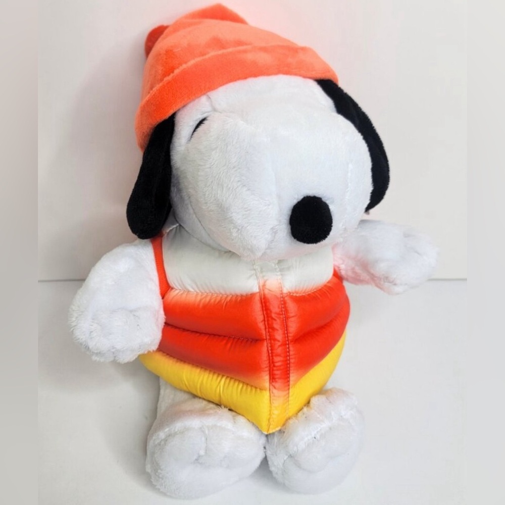 Snoopy plush in Candy Corn Puffer Vest